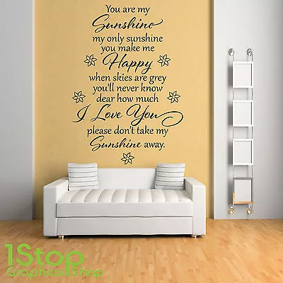 £9.85 • Buy You Are My Sunshine Wall Sticker Quote - Bedroom Home Wall Art Decal X230