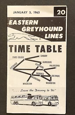 1963 Eastern Greyhound Lines Timetable Guide Booklet Washington DC PA MD Area • $34.25