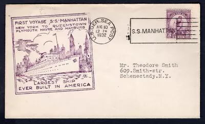 Steamer SS Manhattan 1932 First Voyage Cover. US-German Sea Post • $5.99