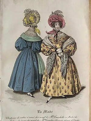 RARE EARLY French Antique Hand Coloured Plate La Mode 1832 - Pl266 • $14