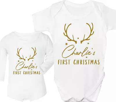 Personalised Christmas Baby Grow First Xmas Vest Reindeer Sleepsuit Cute Gift • £6.99