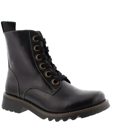 FLY LONDON Ragi Combat Boot | 144539-003 | Black Leather • $103.99