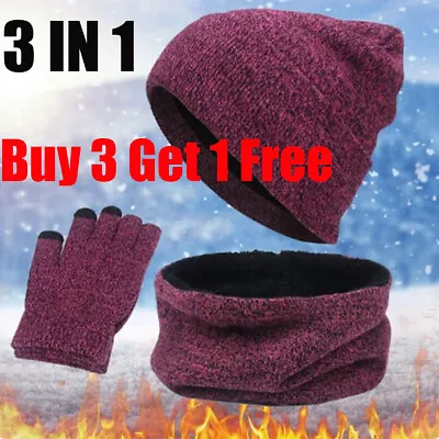 3pcs/set Mens Women Beanie Hat And Neck Scarf Knitted Gloves Set Winter Warm New • £9.89