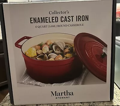 MARTHA STEWART ENAMELED CAST IRON 4QT ROUND COVERED DUTCH OVEN RED- Brand New • $86.43