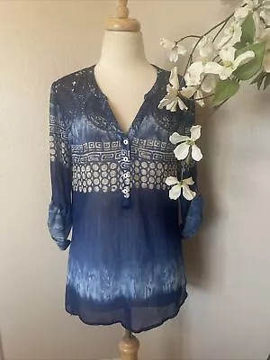 Mushka By Sienna Rose Inc Womens Roll Tab Long Sleeve Blouse Size S Flowy Sheer • $39.90