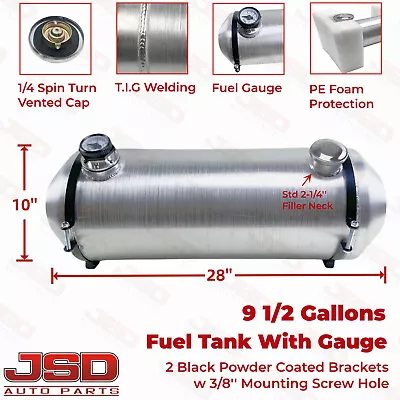 ◆End Fill 9.5 Gallon 10x28 Gas Tank Spun Aluminum 1/4'' NPT Fuel Tank With Gauge • $153.23