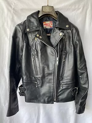 Vintage RIVETTS Black Biker Leather Jacket Motorcycle Punk Rock Indie XS-S 34-38 • $155.42