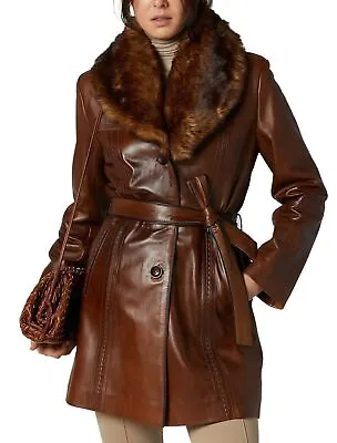 Women 90's Fashion Leather Jacket Coat Lambskin Leather Moto Biker Fur Jacket • $99.98