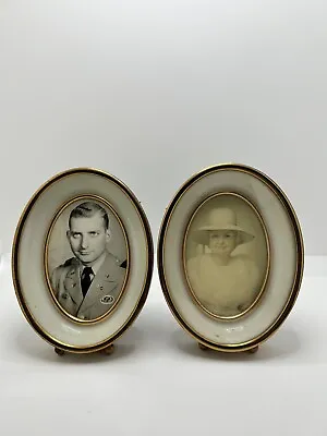 Pair Of Antique Photos Vintage Frames US Military Husband And Wife • $29.99