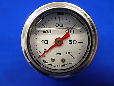 Marshall Gauge 0-60 Psi Fuel Pressure Oil Pressure White 1.5  Diameter Liquid • $24.73