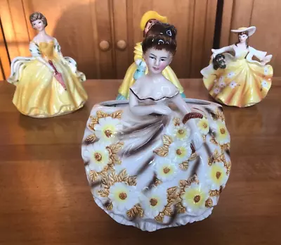 Vintage Rubens 4131 Yellow Lady Ceramic Planter In Floral Dress And Basket • $16