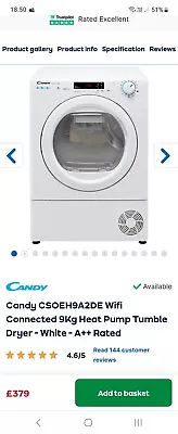 Candy Heat Pump Tumble Dryer 9kg A++ • £100