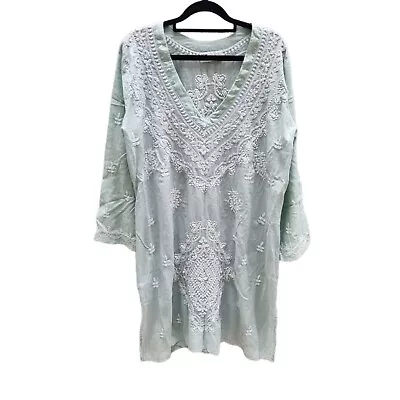 $48 • Buy One Season Dress Size S Cotton Kaftan Shift Pastel Green Bohemian Exc Condition 