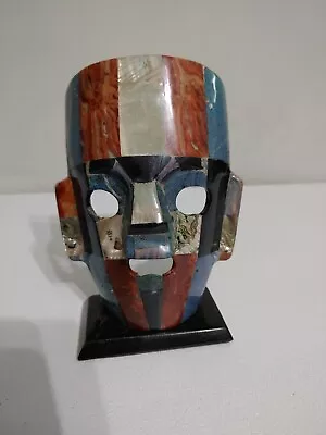 Mayan Aztec Death Mask Mother Of Pearl Onyx Abalone Burial Sculpture Folk Art  • $39.99