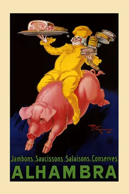 Alhambra Chef Riding Pig Pork Ham Food Can French Vintage Poster Repro FREE S/H • $17.90