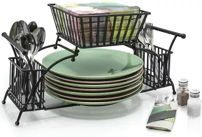 Sorbus Utensil Buffet Picnic Caddy Use For Napkin Cutlery Plate Holder (Black) • $36.99