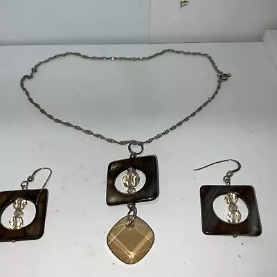 Vintage Sterling Silver 925 Jasper Necklace And Earrings 1”Set 16  • $37