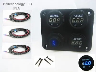 Three 12V Battery Bank Voltmeter Monitor RV Marine House Starting Wired Switch  • $39.95