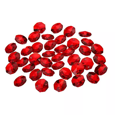 40Pcs 14mm Crystal Octagon Beads Chandelier Parts Hanging Beads Dark Red • £8.40