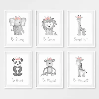 £9.99 • Buy Nursery Wall Art Prints Pink Floral Animal Children's Bedroom Pictures Posters