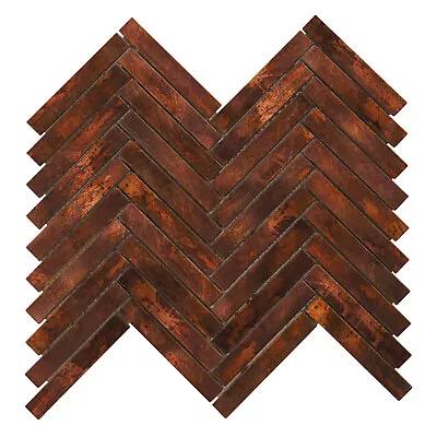 Antique Copper Color Metallic Metal Herringbone Mosaic Tile Wall Backsplash • $269.54