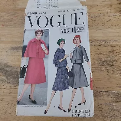 Vtg Vogue Special Design Sewing Pattern S-4909 PARTIALLY CUT  SZ 16 BUST 36 • $15