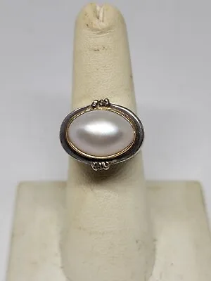 Vintage Michael Dawkins High Setting Sterling Silver & 14k YG Mabe Pearl Ring • $195