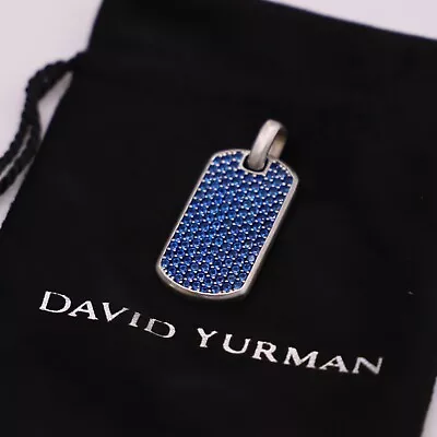 David Yurman Sterling Silver 35mm Streamline Dog Tag Pendant With Blue Sapphires • $279