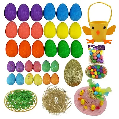 £7.09 • Buy Easter Golden Egg Hunt Kit, Felt Chick Bucket, Glittered Eggs With Laffite Grass