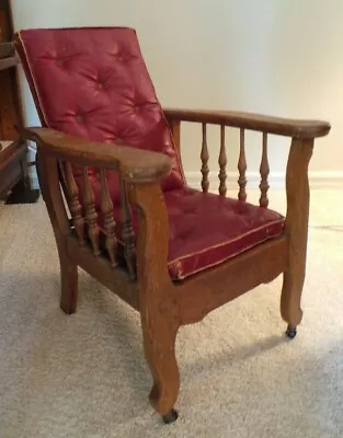 Child Chair Morris Style Original Finish Burgundy Leather Cushions Antique • $824.99