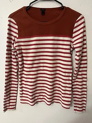 J.Crew Stripe Ribbed Crew Neck T-Shirt  Striped Long Sleeve Size Medium F4399 • $15.40