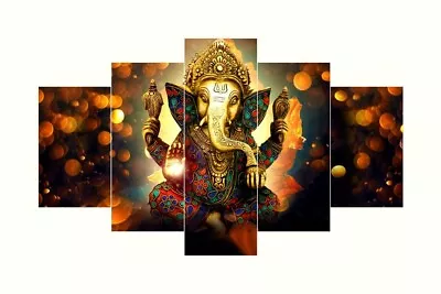 Gold Ganesha 5 Pieces Art Canvas Painting HD Printed Home And Office Decor • $28.99