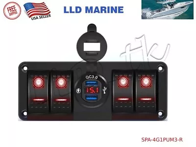 4 Gang Red Rocker Toggle Switch Panel USB QC 3.0 Marine Cars Trucks Boat RV ATV • $28.75