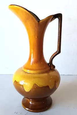 Mid Century Modern Style Art Pottery Vase Pitcher Drip Glaze Tan/Gold • $19.99
