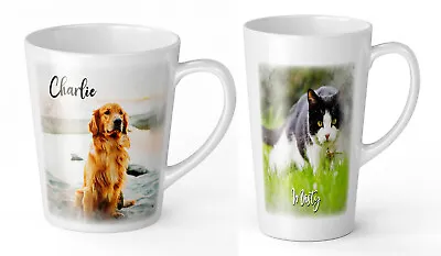 Personalised Watercolour Pets Photo Novelty Ceramic Latte Mug (Variation) • £9.99
