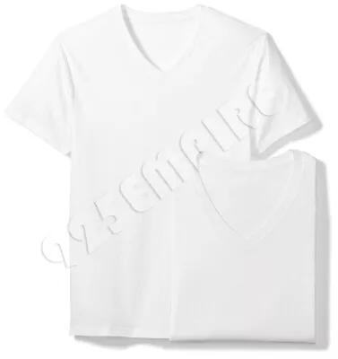 $11.98 • Buy 3 Pack Men's Undershirt V-Neck/Crew White Plain T-Shirt 100%Cotton Size:S/M/X/XL