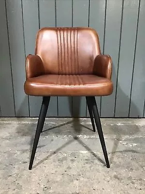 Dining Chair Tan Real Leather Seat With Black Industrial Metal Frame 50cm • £70