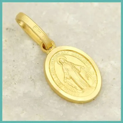 18k Solid Real Yellow GOLD Miraculous Madonna Virgin Mary Italian Medal Pendant • $96.90