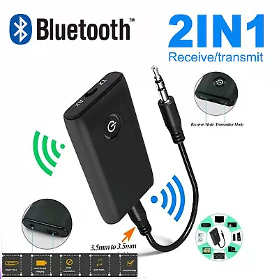 Bluetooth 5.0 Transmitter Receiver 2 In 1 Wireless Adapter Audio 3.5mm Jack Aux • £3.48