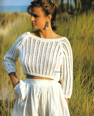 Knitting Pattern Ladies Lacy Crop Top  Sizes 32 To 38 Inch Dk Cotton Summer • £1.75