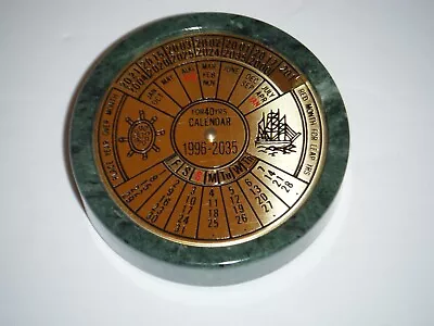 Vintage 1996-2035 Brass Marble 40 Years Perpetual Calendar Paper Weight • $17.99