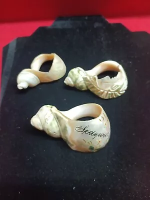 3 Vintage Carved Shell Mother Of Pearl Napkin Rings Souvenir • $20