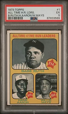 1973 Topps BABE RUTH HANK AARON WILLIE MAYS #1 Home Run Leaders PSA 5 EX • $79.99