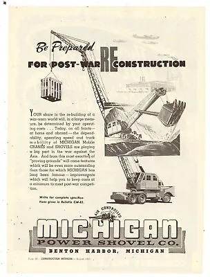 1943 Michigan Power Shovel Ad: Truck Crane For Post War - Benton Harbor Michigan • $17.76