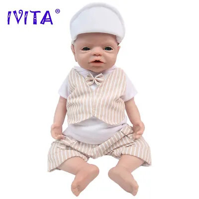 19 Cute Blue Eyes Mouth Open Boy Lifelike Full Silicone Reborn Baby Doll • $159.20