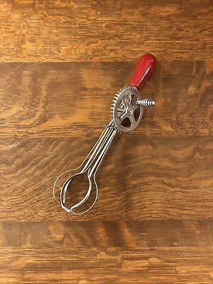 Vintage A&J Hand Egg Beater Mixer Red White Wood Handle  PAT OCT 9 1923 Utensil • $10.99