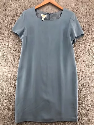 Talbots Dress Womens 18 Plus Blue Shift Silk Midi Short Sleeve Square Neck VTG • $29.99