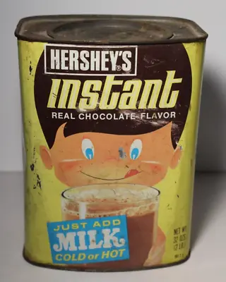 Vintage 1970s 1980s Hersheys Instant Real Chocolate Flavor 16 Oz Tin Container • $18.19