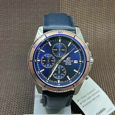 Casio Edifice EFR-526L-2A Blue Analog Leather Chronograph Quartz Men's Watch • $265.32