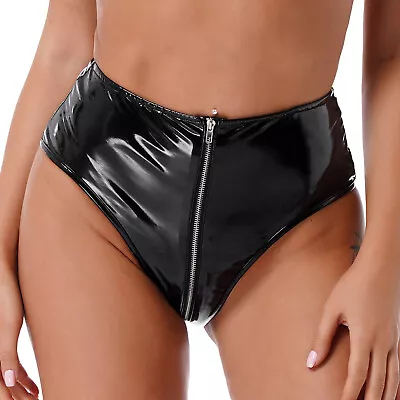 £16.91 • Buy Women Wetlook PVC Leather Front Zipper Briefs High Waist Panties Backless Shorts